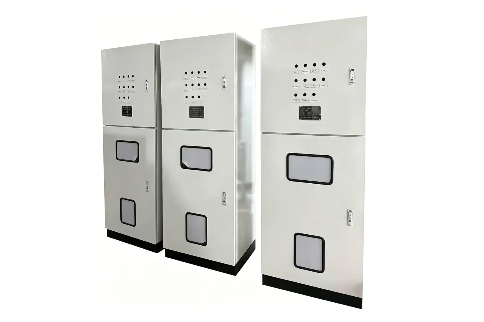 White industrial electrical distribution control cabinet units, metal power switch enclosures