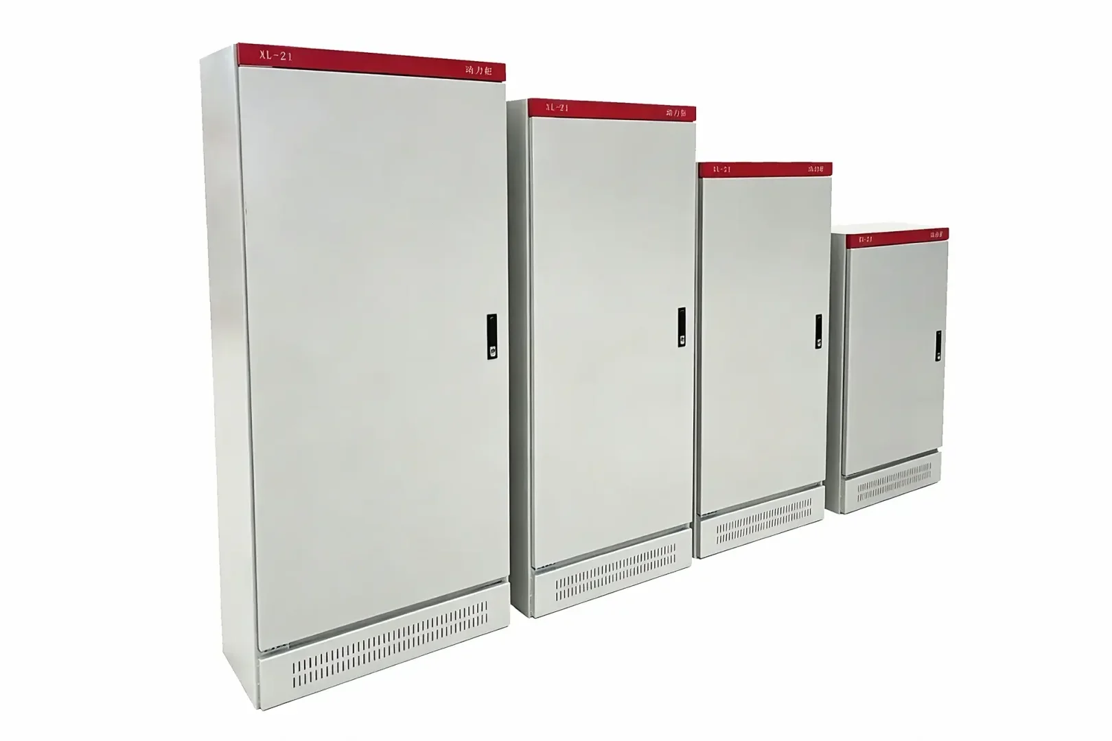 Multiple sizes sheet metal low voltage power distribution cabinets with bottom ventilation grilles